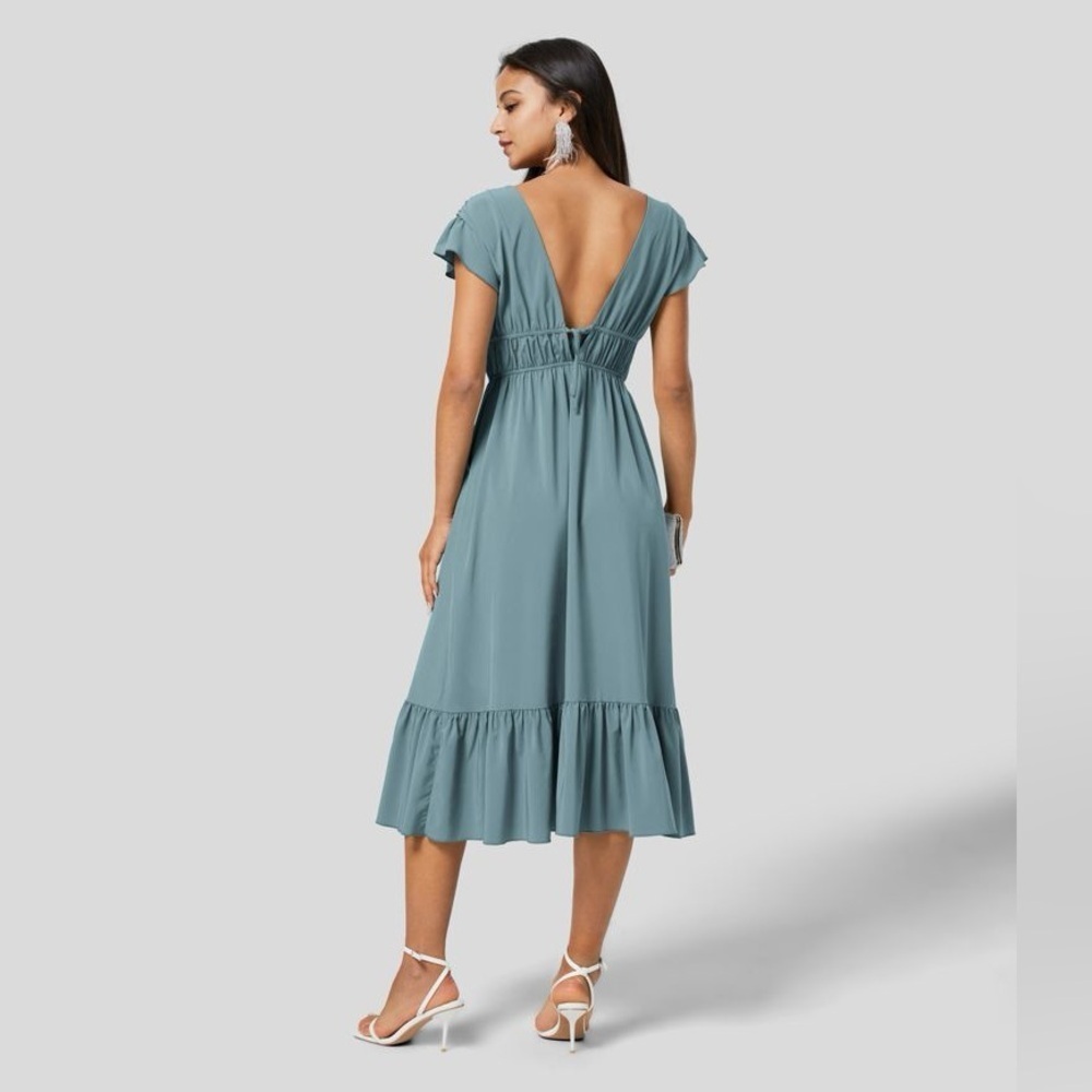 Halara Breezeful™ Deep V-Neck Butterfly Sleeve Midi Dress Stone Blue Size XS - Picture 6 of 10